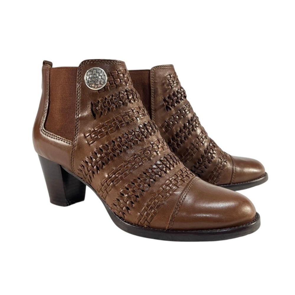 Brighton Galore Brown Leather Woven Ankle Boots Womens 7.5 M Made in Brazil